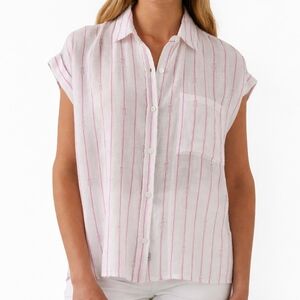 Linen Blend RAILS Charli Pink Pineapple Stripe Linen Top Large Sleeveless